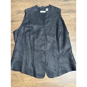 Ann Taylor Women's Linen Lined Black Shell Sleeveless Blouse Top Shirt Size 8